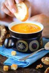 Pumpkin soup in a bowl