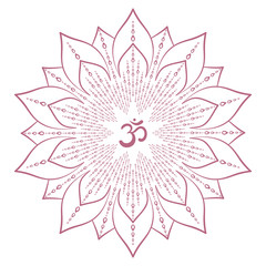 Mandala frame with Om symbol. Hand drawn oriental ornament for greeting card, invitation, coloring book, yoga poster.