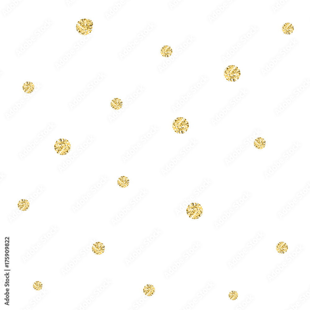 Poster Golden confetti pattern. Modern abstract vector seamless background with small gold texture dots . Perfect for festive party invitations, greeting cards and wrapping paper.