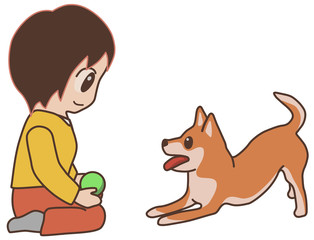 ボールを投げてと催促している柴犬
