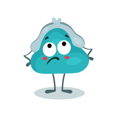 Blue funny thoughtful purse humanized character, money and finance concept cartoon vector Illustration