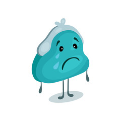 Blue unhappy weeping purse humanized character, money and finance concept cartoon vector Illustration