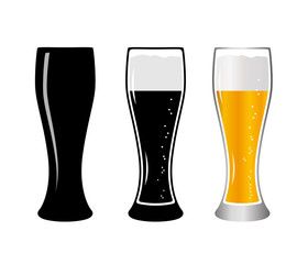 Set glass beer. Glass beer with foam isolated on background. Lager beer icon. Vector illustration beer black and white.