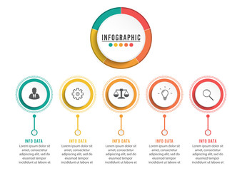 Abstract 3D infographic template with a five steps for success. Business circle template with options for brochure, diagram, workflow, timeline, web design. Vector EPS 10