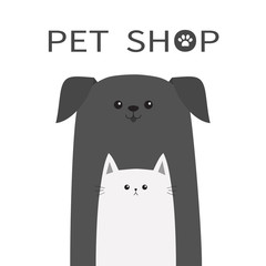 Pet shop icon. Dog and cat animal. Happy pets set. Paw print. Veterinary design element. Cute cartoon funny character. Friends forever. Flat. White background. Isolated.