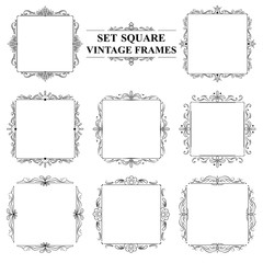 black and white set of vintage elegant square frames with floral ornament