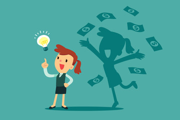 businesswoman with idea bulb and her successful shadow