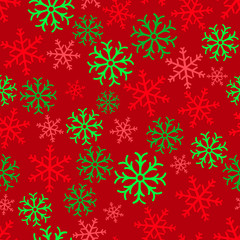 Naklejka na ściany i meble Snowflake simple seamless pattern. Abstract wallpaper, wrapping decoration. Symbol of winter, Merry Christmas holiday, Happy New Year celebration.Seamless pattern of snowflakes on a red background
