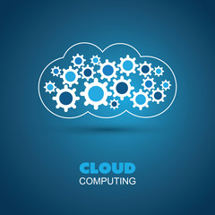 Cloud Computing Concept, Cloud Shaped Design with Cogwheels Inside