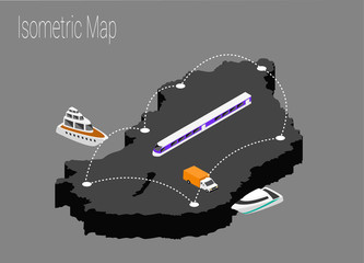 Map Hungary isometric concept.