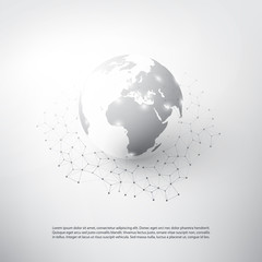 Black and White Modern Minimal Style Cloud Computing, Network Structure, Telecommunications Concept Design, Connections, Transparent Geometric Wireframe - Vector Illustration