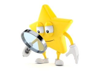 Star character looking through magnifying glass