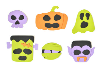 Halloween cartoon faces on white background - isolated (handmade paper cut, not vector)