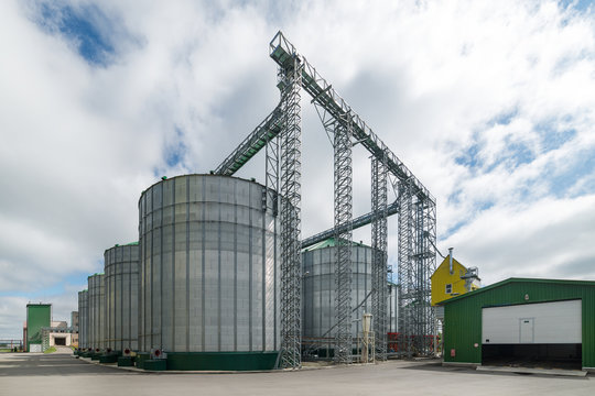 Large steel silos, storage of grain.