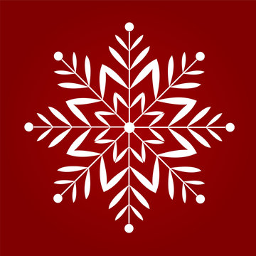 White snowflake on a red background. Vector image for your design