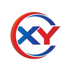 xy logo vector modern initial swoosh circle blue and red