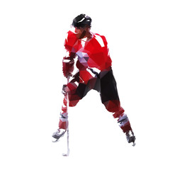 Fototapeta na wymiar Ice hockey player in red jersey, abstract geometric vector illustration