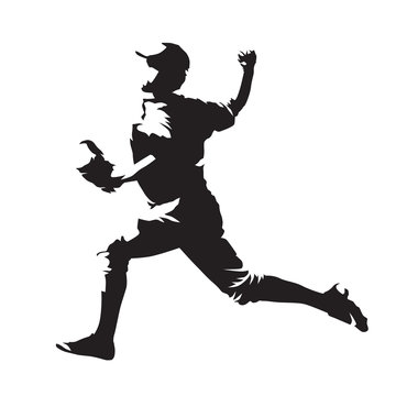 Baseball player, pitcher throwing ball, abstract vector silhouette