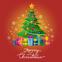 Merry Christmas vector greeting card with Xmas tree