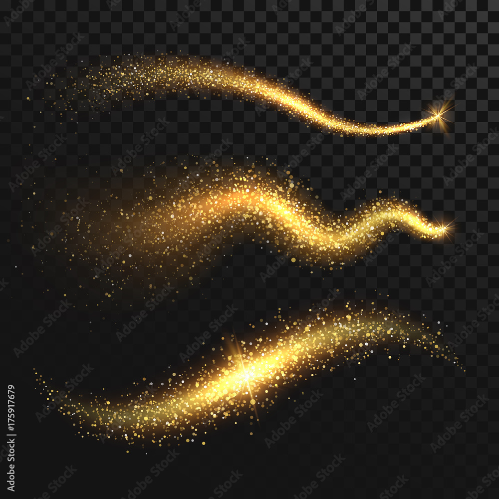 Canvas Prints golden glittering dust tails. shimmering gold waves with sparkles vector set