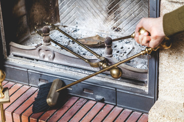 Tools for cleaning are in furnace chimney