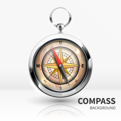 Old realistic vector navigation compass isolated