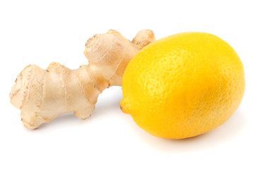 healthy background. ginger with lemon isolated on white background close up