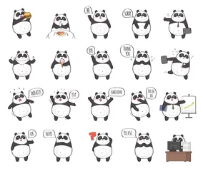 Gordijnen Set of cute panda character with different emotions, isolated on white background © Margarita Vasina