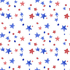 Seamless watercolor painted pattern stars red and blue - 175919690