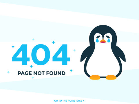404 page not found vector template with crying pinguin