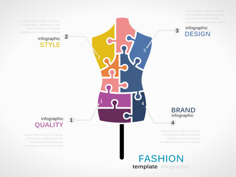 Fashion infographic template with fashion model symbol made out of jigsaw pieces