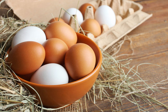 Eggs in a deep bowl