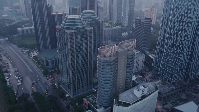 flying through downtown Jakarta
