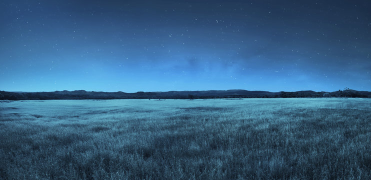 Fototapeta Meadow landscape at night time