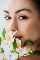 Fototapeta premium beautiful woman with white lilies