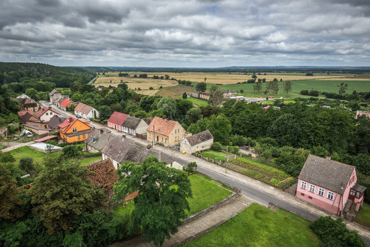 Aerial view of small town Cedynia in West Pomeranian Voivodeship in Poland