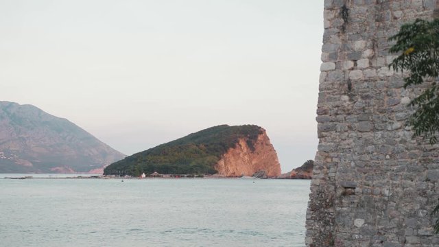 Rare View of Sea Bay With Small Island Near Old Town In Adriatic Sea
