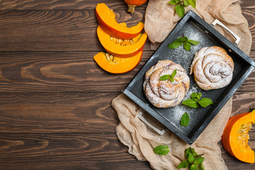 Homemade cinnamon buns with pumpkin