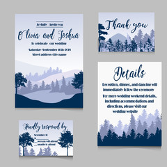 wedding invitation set with mountains invitation card