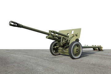 Old green artillery field cannon gun