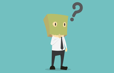 Businessman choosing with box in head.Cartoon of business success is the concept of the man characters business, the mood of people, can be used as a background,banner,infographics.vector illustration