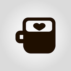 Love Coffee or tea mug or cup isolated flat vector icon