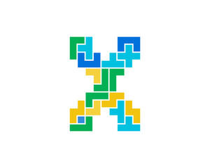 Letter X Puzzle Icon Logo Design Element