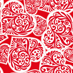 Love heart seamless pattern in white and red colors for Valentin