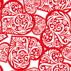 Love heart seamless pattern in white and red colors for Valentin