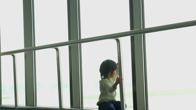Close up of asian child at the airport 