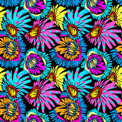 Embroidery seamless flower ornament.Stylized hand drawn print