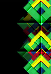 Colorful triangles and arrows on dark background