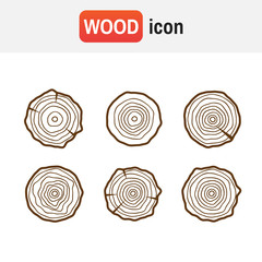 Wood icon logs. Tree rings icons, concept of saw cut runk