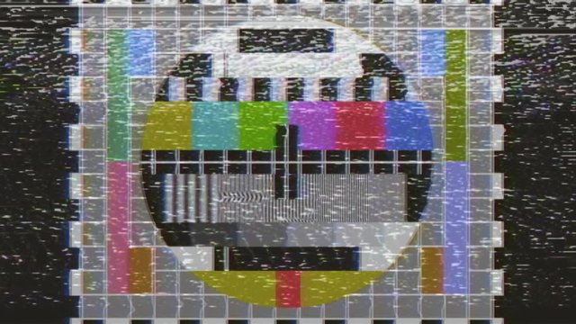 A VHS recording of an old retro vintage tv test pattern.
